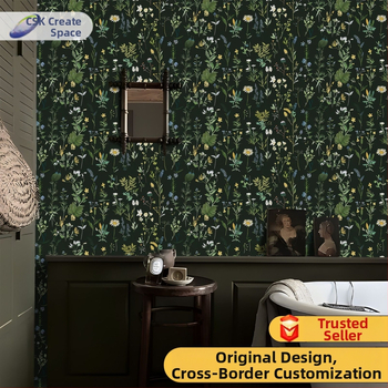 Pašlīmējoša sienas tapete ar bohemu ziedu rakstu, PVC materiāls, daudzslāņa konstrukcija, Eiropas lauku stils