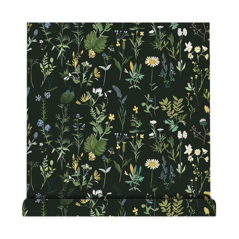 Pašlīmējoša sienas tapete ar bohemu ziedu rakstu, PVC materiāls, daudzslāņa konstrukcija, Eiropas lauku stils