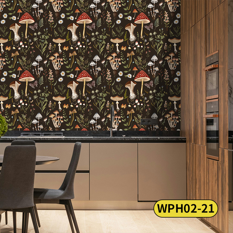 Pašlīmējoša sienas tapete ar bohemu ziedu rakstu, PVC materiāls, daudzslāņa konstrukcija, Eiropas lauku stils