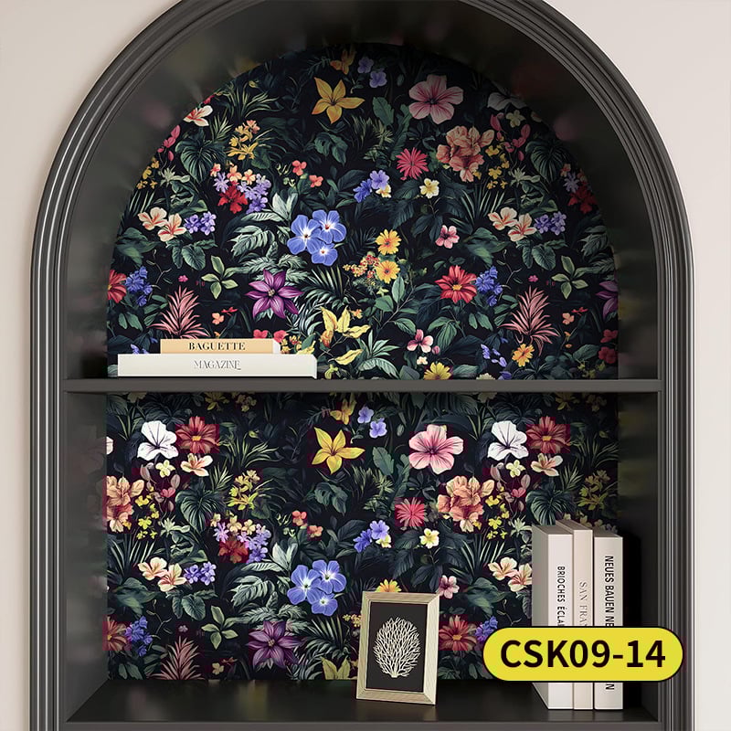 Pašlīmējoša sienas tapete ar bohemu ziedu rakstu, PVC materiāls, daudzslāņa konstrukcija, Eiropas lauku stils