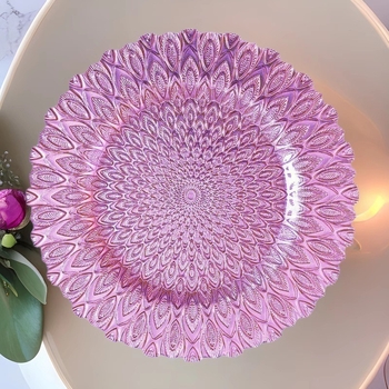 Euroopa stiilis kristallklaasist puuvilja- ja suupisteplaat, ümmargune, käsitsi joonistatud pind