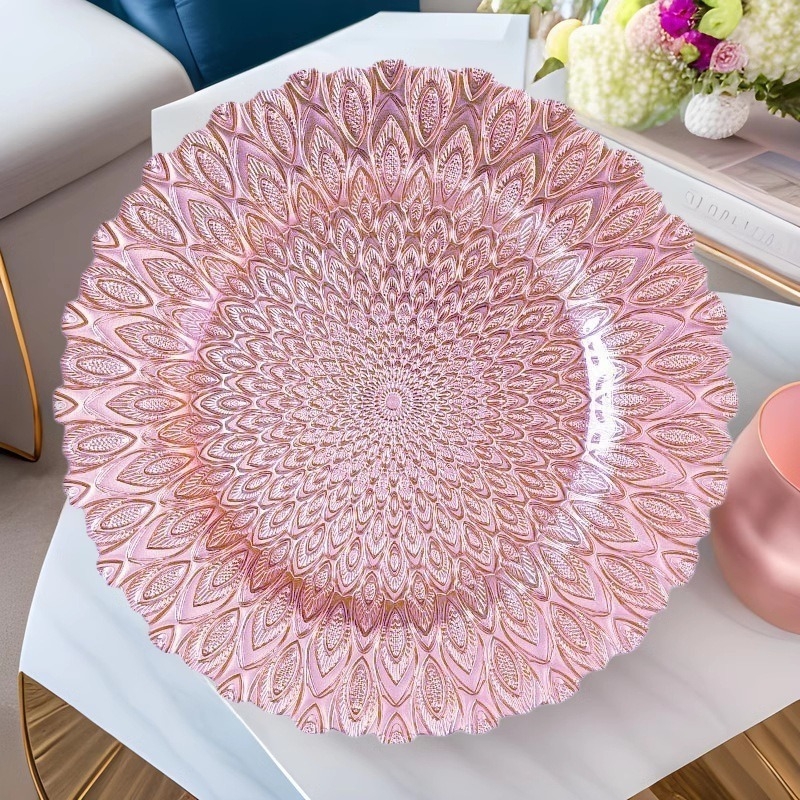 Euroopa stiilis kristallklaasist puuvilja- ja suupisteplaat, ümmargune, käsitsi joonistatud pind