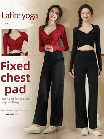 OR Moterų jogos komplektas su ilgomis rankovėmis viršutinei daliai su krūtinės įdėklu, plačios kelnės, pulover stilius, nailonas-elastanas 80/20, kodas S878+K951, Žiema 2025