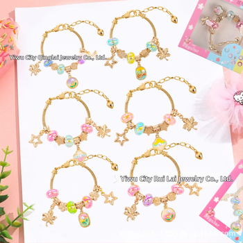 DIY detská náramok z korálok s nastaviteľným reťazom, olejomaľba štýl, tvar listu, zinková zliatina, imitácia krištáľu a perla