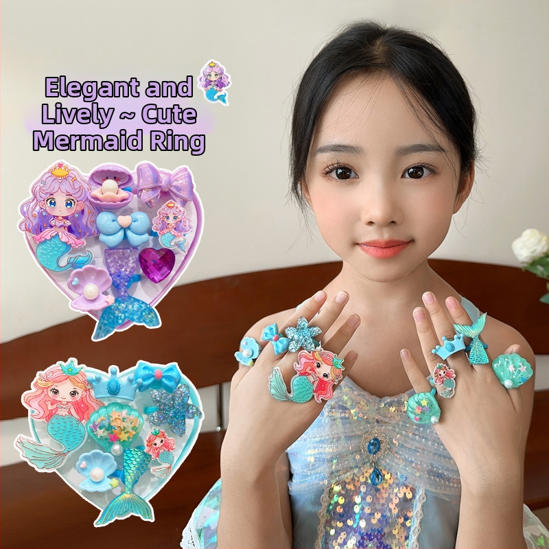 Detský prsteň s témou morskej panny, plast/živica, kórejský štýl, prispôsobiteľný