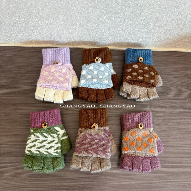 Dječje pletene rukavice za zimu, s retro uzorkom, pet prstiju, toplo za dječake i djevojčice uzrasta 2-9 godina