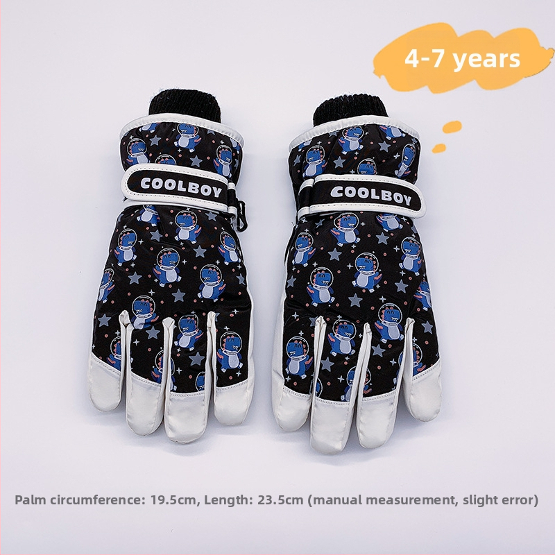 Bērnu slēpošanas cimdi no kokvilnas, universālie, vecums 2–12 gadi, karikatūru raksts, atdalīti pirksti