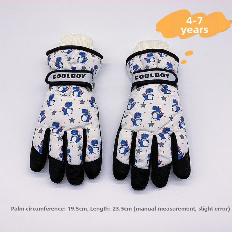 Bērnu slēpošanas cimdi no kokvilnas, universālie, vecums 2–12 gadi, karikatūru raksts, atdalīti pirksti