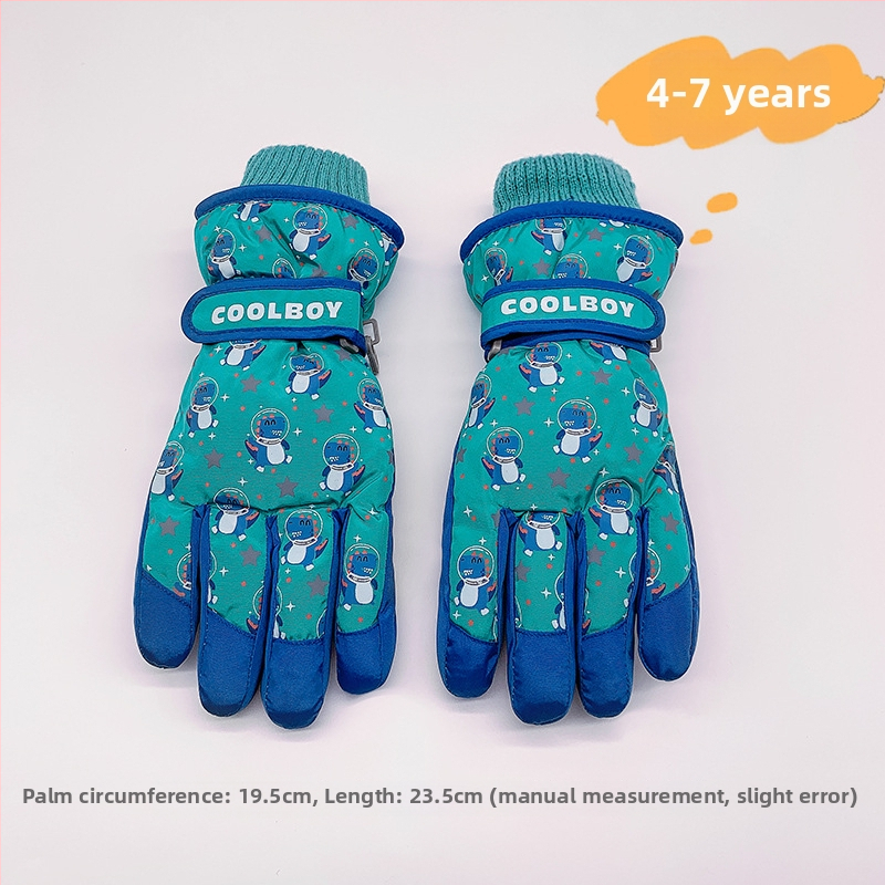 Bērnu slēpošanas cimdi no kokvilnas, universālie, vecums 2–12 gadi, karikatūru raksts, atdalīti pirksti