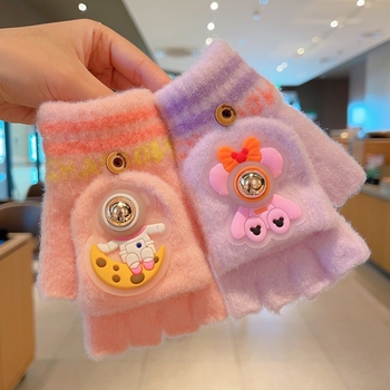 Bērnu cimdi – adīti, ar pusi pirkstiem, astronautu raksts, silti, rudens-ziemas sezonai