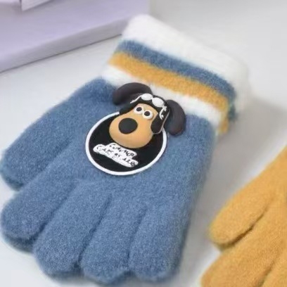 Bērnu puspirksta cimdi ar karikatūru rakstu – adīti, universāli, silti, vecumam 4–10 gadiem, der ziemai, rudenim un pavasarim