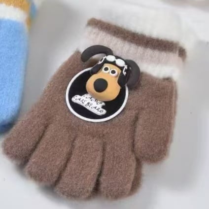 Bērnu puspirksta cimdi ar karikatūru rakstu – adīti, universāli, silti, vecumam 4–10 gadiem, der ziemai, rudenim un pavasarim