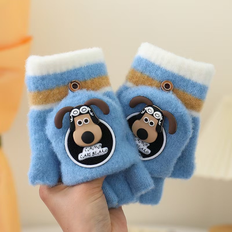 Bērnu puspirksta cimdi ar karikatūru rakstu – adīti, universāli, silti, vecumam 4–10 gadiem, der ziemai, rudenim un pavasarim