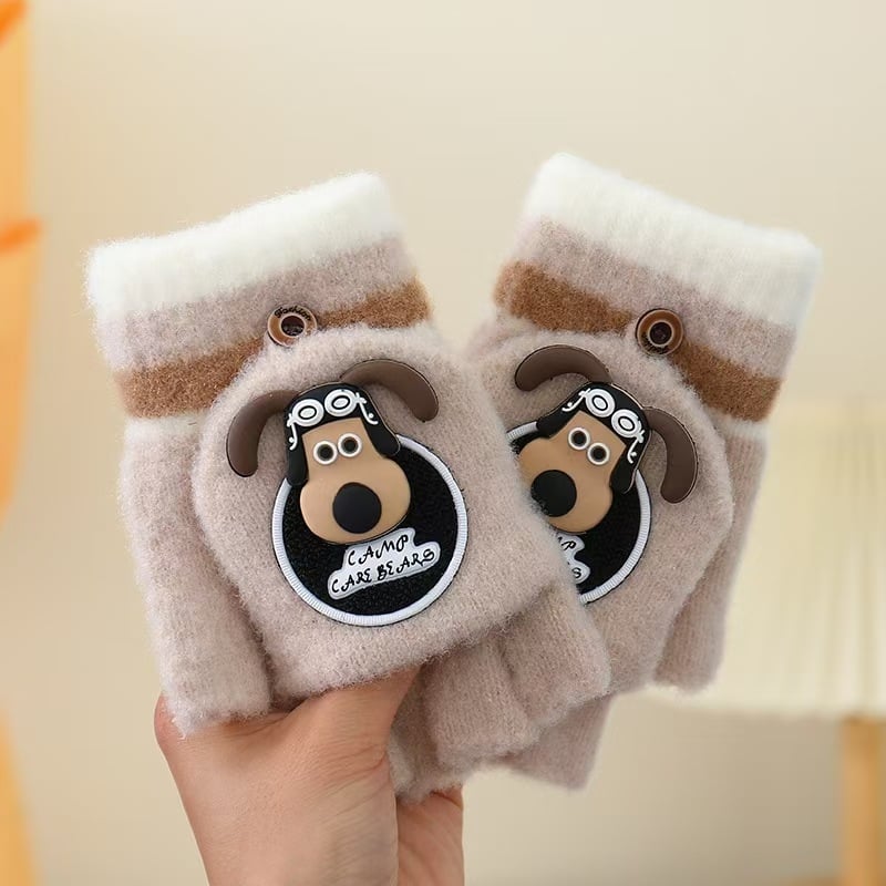 Bērnu puspirksta cimdi ar karikatūru rakstu – adīti, universāli, silti, vecumam 4–10 gadiem, der ziemai, rudenim un pavasarim