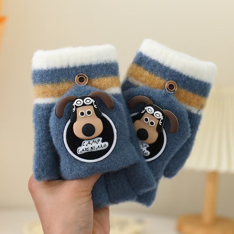 Bērnu puspirksta cimdi ar karikatūru rakstu – adīti, universāli, silti, vecumam 4–10 gadiem, der ziemai, rudenim un pavasarim