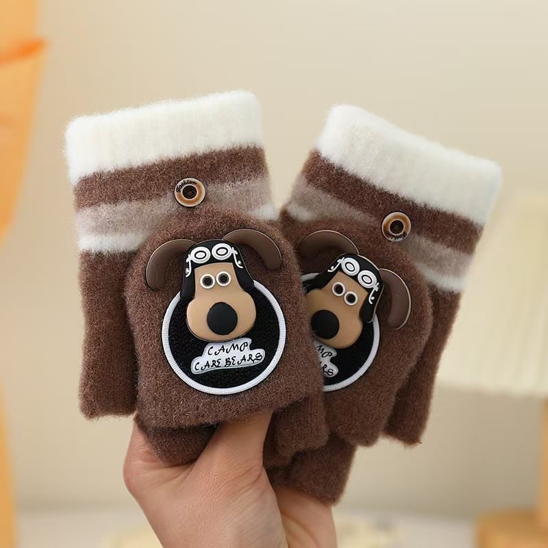 Bērnu puspirksta cimdi ar karikatūru rakstu – adīti, universāli, silti, vecumam 4–10 gadiem, der ziemai, rudenim un pavasarim