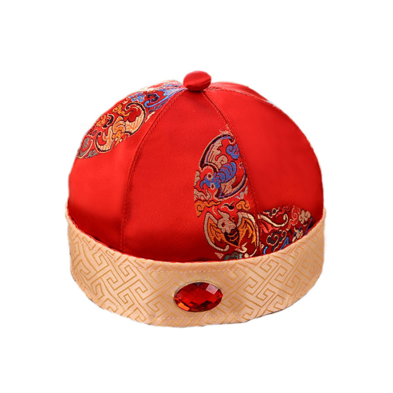 Crvena bebina kapa u Tang stilu, unisex, s vintage jacquard uzorkom, za dob 0–12 mjeseci