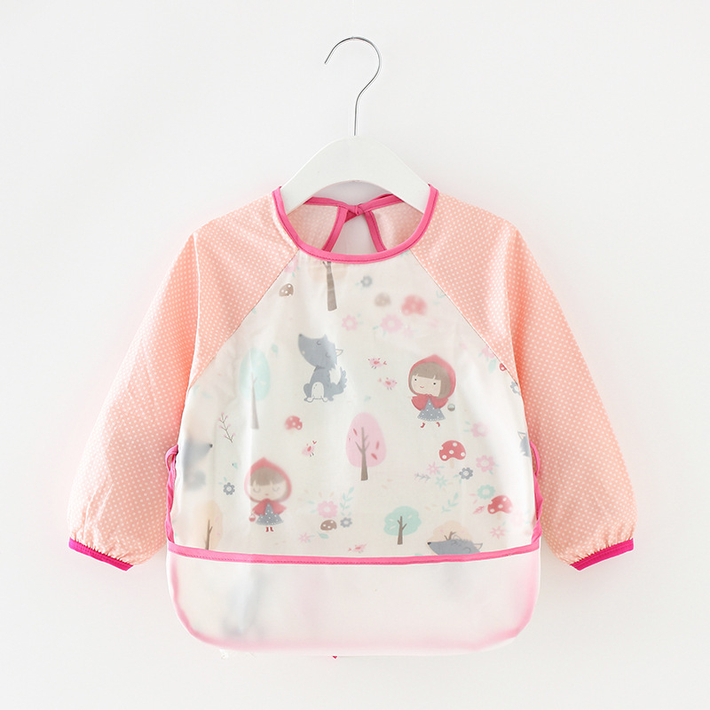 Ποδιά με μακριά μανίκια, αδιάβροχη, 100% βαμβάκι, μοτίβο ζώων σε καρτούν, για παιδιά 3-8 ετών