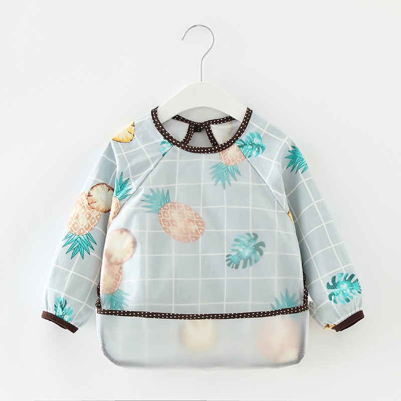 Ποδιά με μακριά μανίκια, αδιάβροχη, 100% βαμβάκι, μοτίβο ζώων σε καρτούν, για παιδιά 3-8 ετών