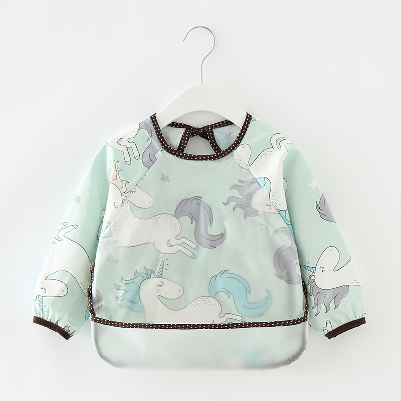 Ποδιά με μακριά μανίκια, αδιάβροχη, 100% βαμβάκι, μοτίβο ζώων σε καρτούν, για παιδιά 3-8 ετών