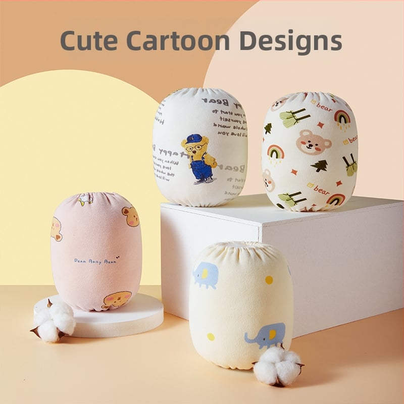 Zīdaiņu roku aizsargi no 100% kokvilnas — pret netīrumiem, reljēts karikatūru raksts, universāls, vecums 0–8 gadi