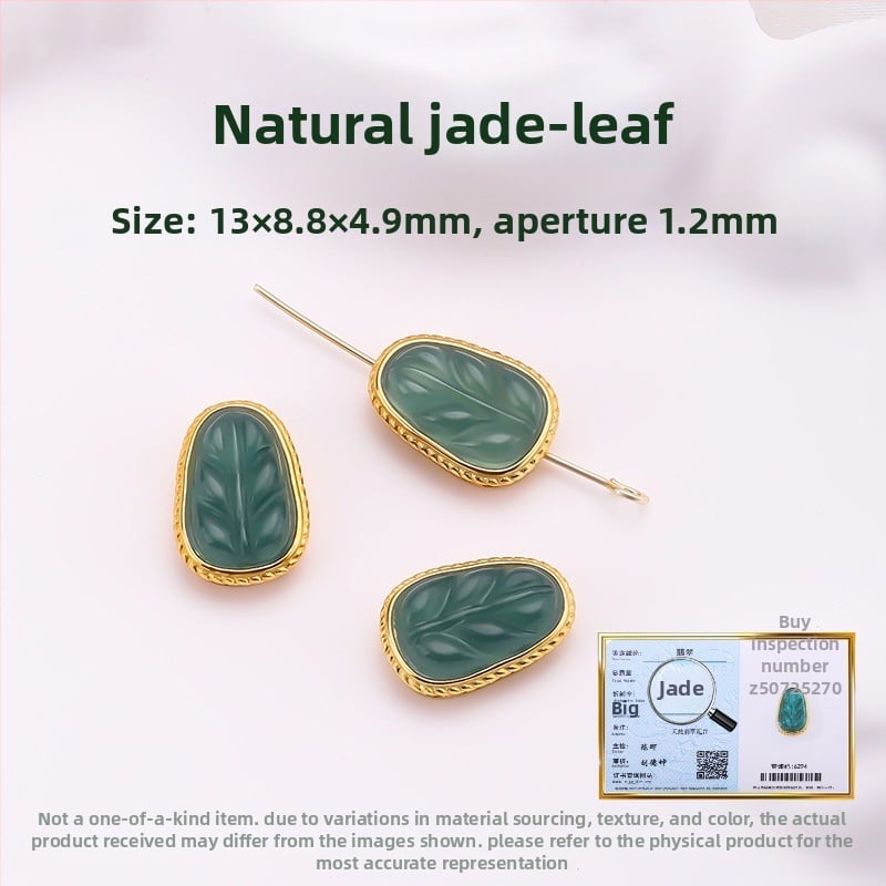 Hongma jáde medál, 925 ezüst aranyozott bevonattal, intarzázott kivitel, uniszex, levél alakú