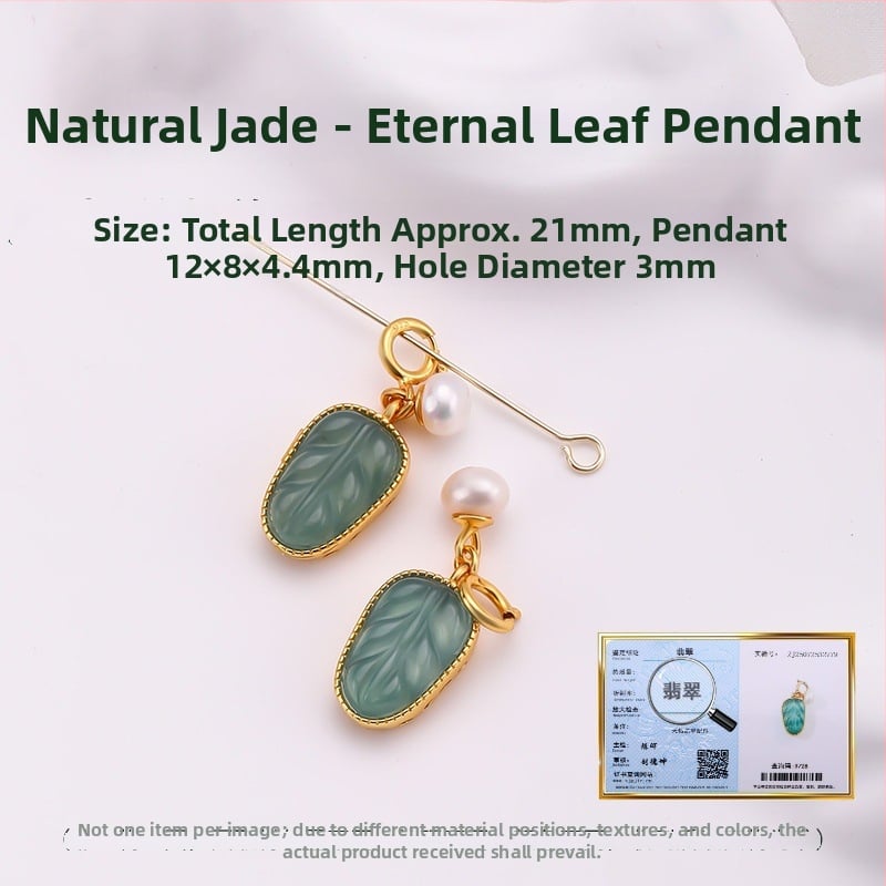 Hongma jáde medál, 925 ezüst aranyozott bevonattal, intarzázott kivitel, uniszex, levél alakú