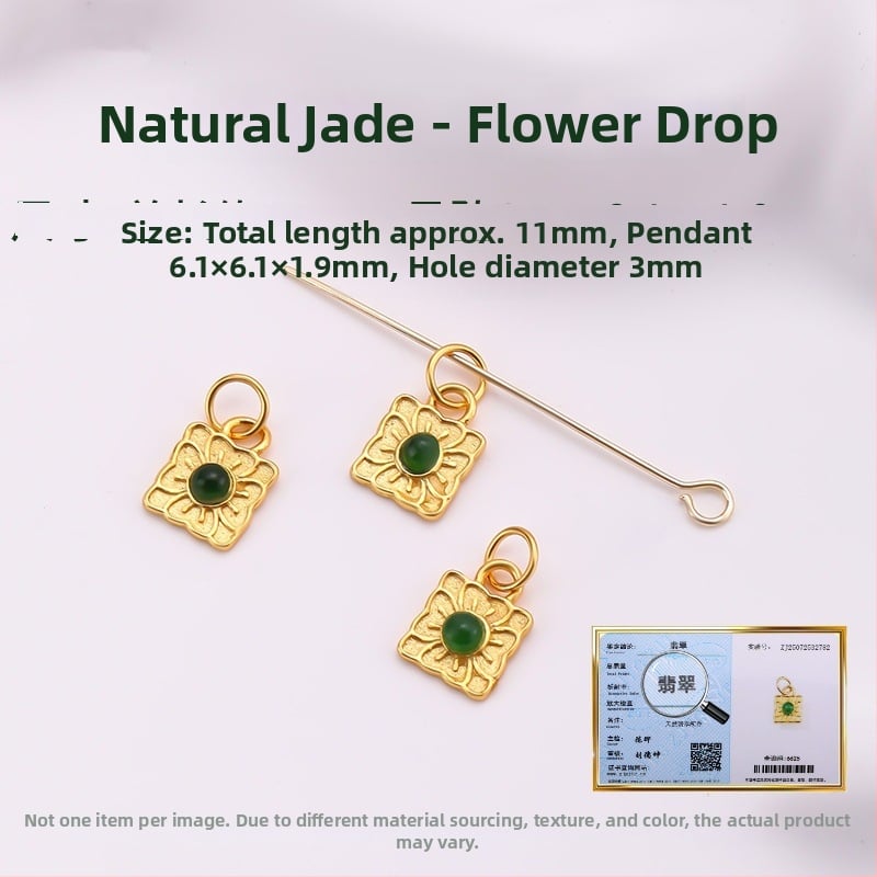 Hongma jáde medál, 925 ezüst aranyozott bevonattal, intarzázott kivitel, uniszex, levél alakú