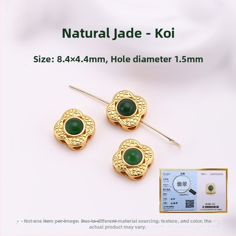 Hongma jáde medál, 925 ezüst aranyozott bevonattal, intarzázott kivitel, uniszex, levél alakú