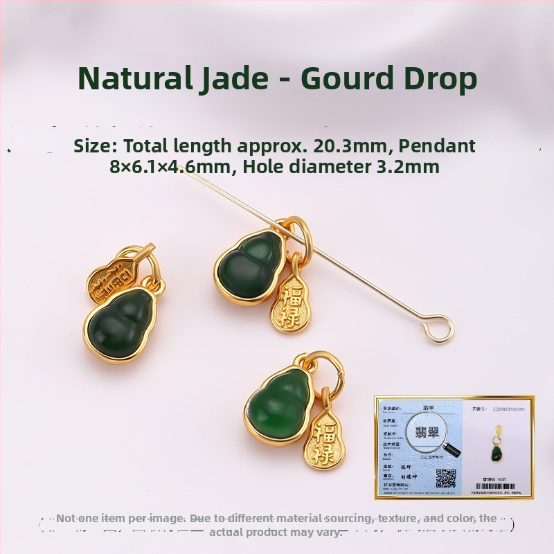 Hongma jáde medál, 925 ezüst aranyozott bevonattal, intarzázott kivitel, uniszex, levél alakú