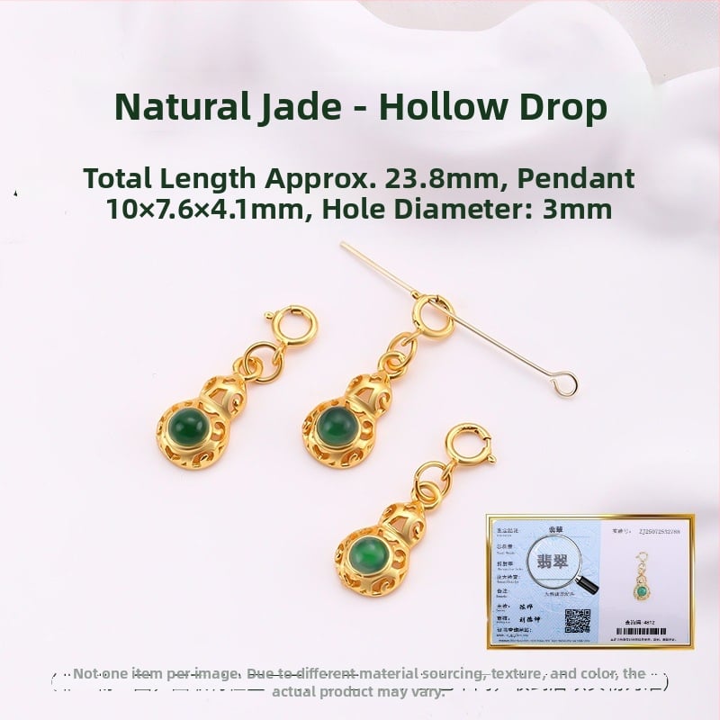 Hongma jáde medál, 925 ezüst aranyozott bevonattal, intarzázott kivitel, uniszex, levél alakú