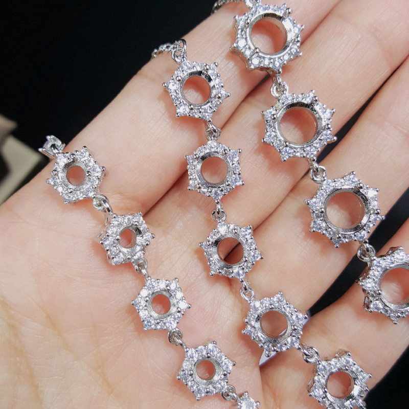 Ručni rad, narukvica od srebra 925, unisex, s praznim držačem za okrugli cabochon i postavom za više kamenja