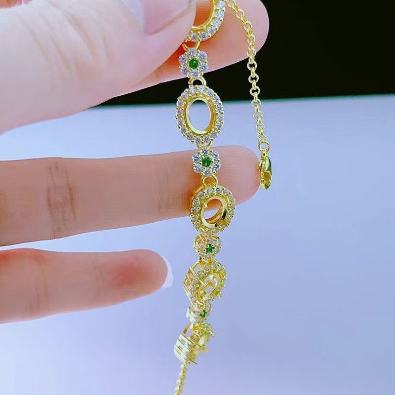 Ručni rad, narukvica od srebra 925, unisex, s praznim držačem za okrugli cabochon i postavom za više kamenja