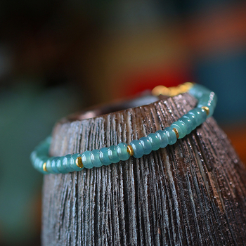 Jádeit abaku-gyöngyökből álló karkötő, jéghatású fény, 925-ös ezüst, kínai stílusban