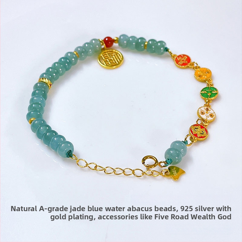 Jádeit abaku-gyöngyökből álló karkötő, jéghatású fény, 925-ös ezüst, kínai stílusban