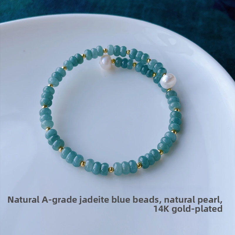 Jádeit abaku-gyöngyökből álló karkötő, jéghatású fény, 925-ös ezüst, kínai stílusban