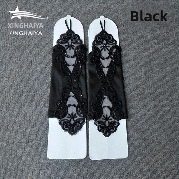 Meitenēm bezpirkstu mežģīņu cimdi, kāzu tērpa aksesuārs, izšūti, vienkrāsains dizains