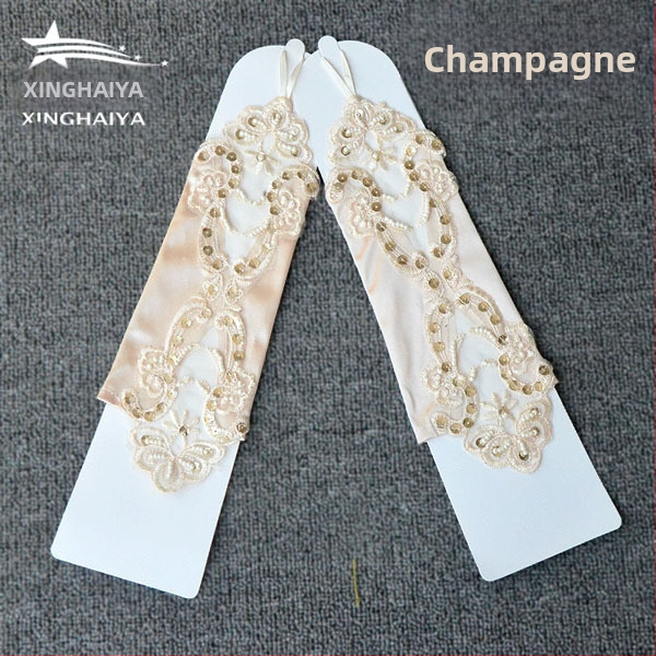 Meitenēm bezpirkstu mežģīņu cimdi, kāzu tērpa aksesuārs, izšūti, vienkrāsains dizains