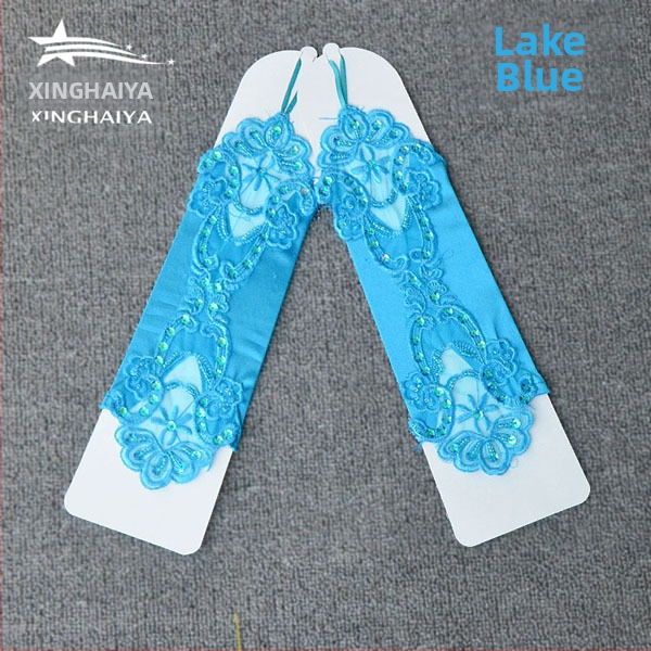 Meitenēm bezpirkstu mežģīņu cimdi, kāzu tērpa aksesuārs, izšūti, vienkrāsains dizains