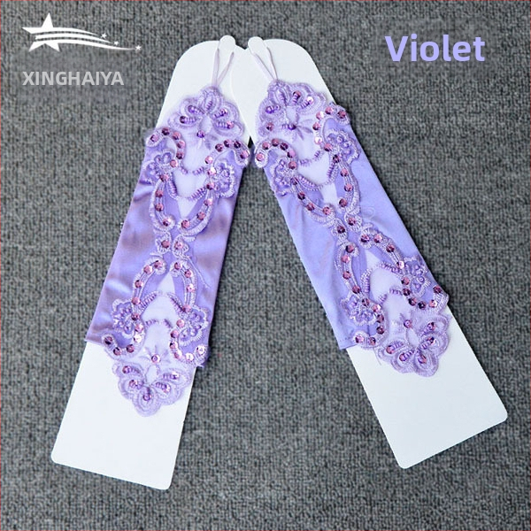 Meitenēm bezpirkstu mežģīņu cimdi, kāzu tērpa aksesuārs, izšūti, vienkrāsains dizains