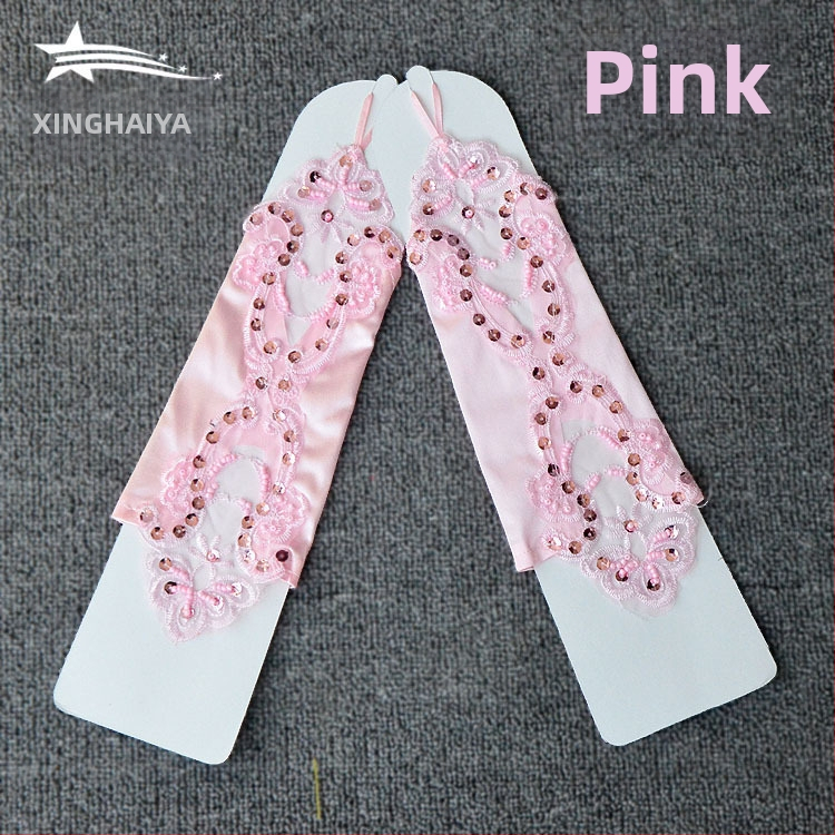 Meitenēm bezpirkstu mežģīņu cimdi, kāzu tērpa aksesuārs, izšūti, vienkrāsains dizains