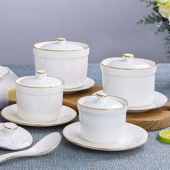 Porcelāna ūdens vannas trauks ar vāku un karoti — apaļš, mikroviļņu drošs, ar logotipu