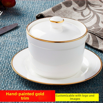 Porcelāna ūdens vannas trauks ar vāku un karoti — apaļš, mikroviļņu drošs, ar logotipu