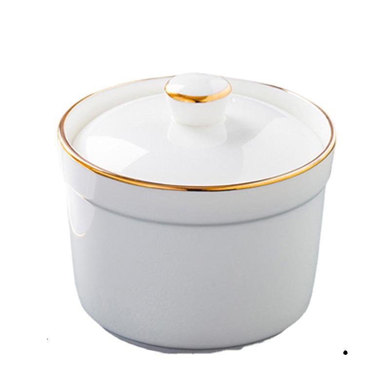 Porcelāna ūdens vannas trauks ar vāku un karoti — apaļš, mikroviļņu drošs, ar logotipu