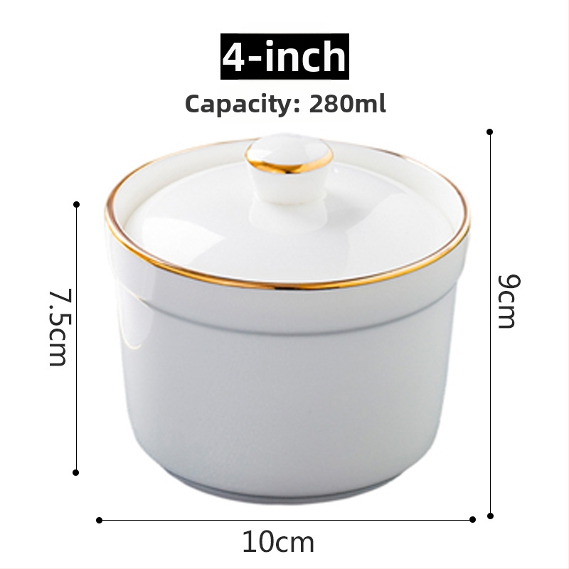 Porcelāna ūdens vannas trauks ar vāku un karoti — apaļš, mikroviļņu drošs, ar logotipu