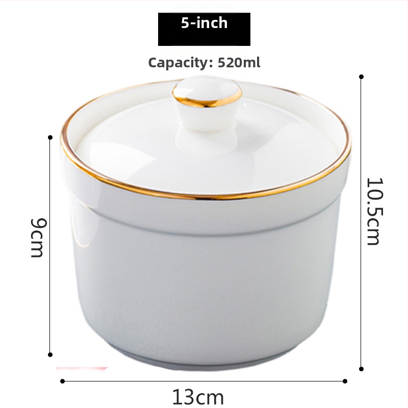 Porcelāna ūdens vannas trauks ar vāku un karoti — apaļš, mikroviļņu drošs, ar logotipu