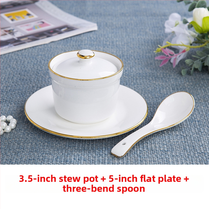 Porcelāna ūdens vannas trauks ar vāku un karoti — apaļš, mikroviļņu drošs, ar logotipu