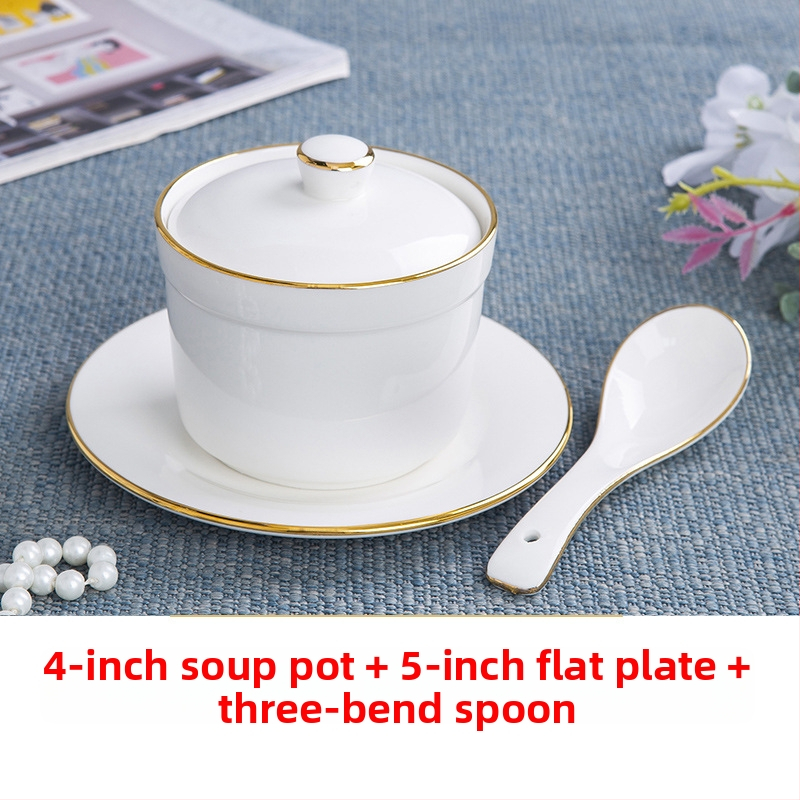 Porcelāna ūdens vannas trauks ar vāku un karoti — apaļš, mikroviļņu drošs, ar logotipu