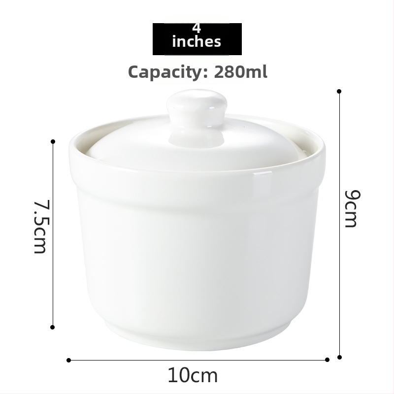 Porcelāna ūdens vannas trauks ar vāku un karoti — apaļš, mikroviļņu drošs, ar logotipu