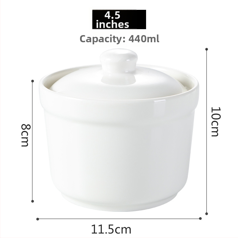 Porcelāna ūdens vannas trauks ar vāku un karoti — apaļš, mikroviļņu drošs, ar logotipu